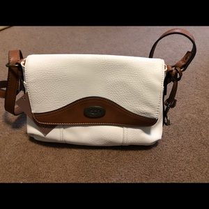 White and Brown Leather Crossbody Bag